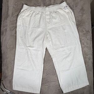 NWT Old Navy Linen Blend Wide Leg Crop Pants‎ Elastic Waist White Woman Size 3X
